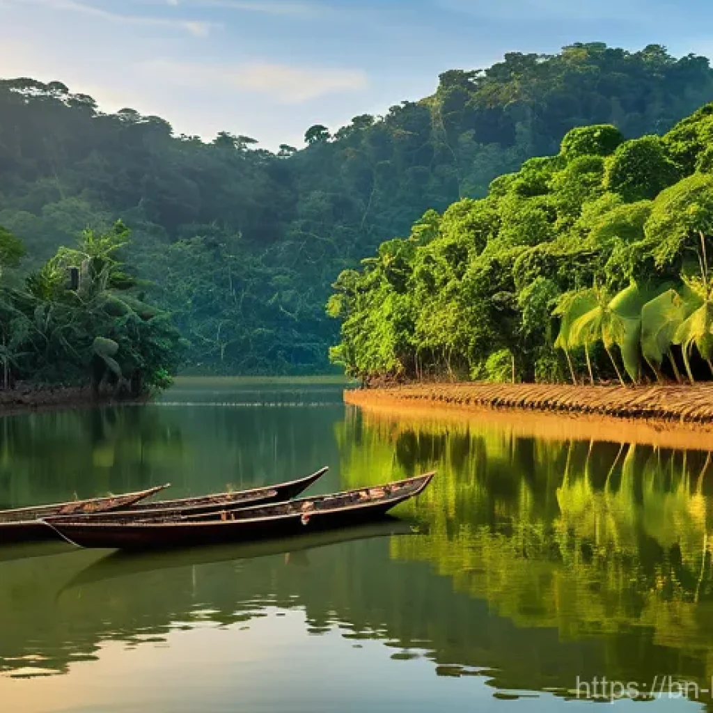 브루나이의 하천 보전 - **Prompt:** A serene and vibrant river scene in Brunei Darussalam, showcasing its rich cultural heri...